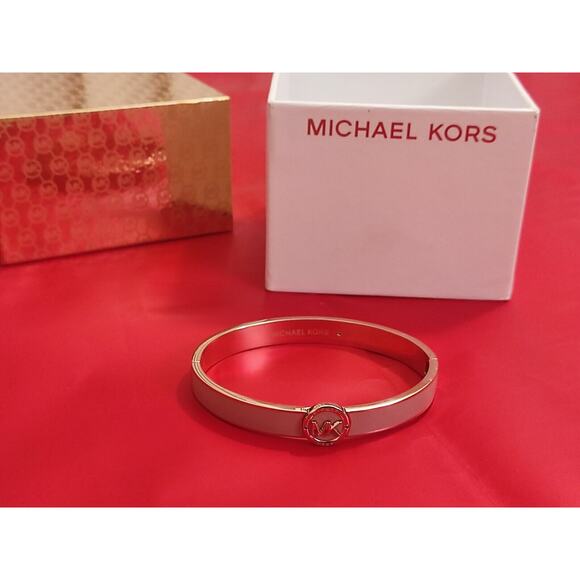 Set Of 3 Bracelet Michael Kors Logo Rose Gold & Dusty Rose Enamel Bangle‎ - Picture 10 of 13